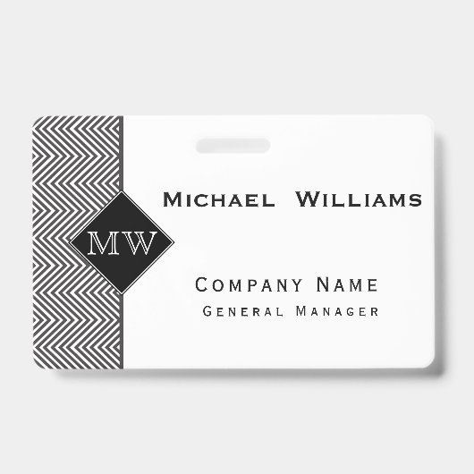 Schwarz-Weiß-Abstraktes Zickzack Muster Monogramm Ausweis (Vorderseite)