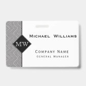 Schwarz-Weiß-Abstraktes Zickzack Muster Monogramm Ausweis (Rückseite)