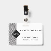 Schwarz-Weiß-Abstraktes Zickzack Muster Monogramm Ausweis (Vorderseite mit Clip)