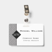 Schwarz-Weiß-Abstraktes Zickzack Muster Monogramm Ausweis (Rückseite mit Clip)