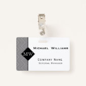 Schwarz-Weiß-Abstraktes Zickzack Muster Monogramm Ausweis (Rückseite mit Klammer)