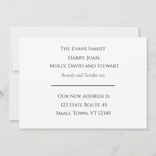 Schwarz-Weiß-Adresse im skizzierten Haus Ankündigung (Rückseite)