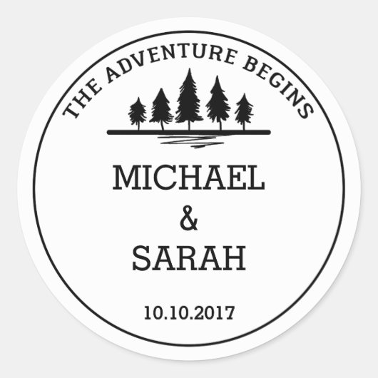 Schwarz-Weiß-Adventure-Hochzeitsticker Runder Aufkleber (Vorderseite)