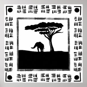 Schwarz Weiß Afrika Elefant Poster