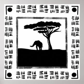 Schwarz Weiß Afrika Elefant Poster
