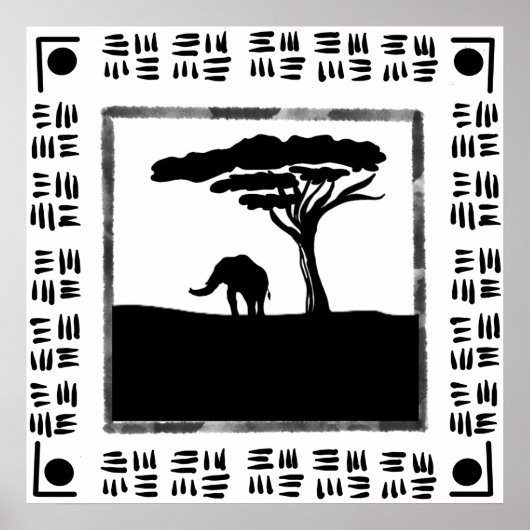 Schwarz Weiß Afrika Elefant Poster (Vorne)
