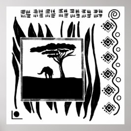 Schwarz Weiß Afrika Elefant Poster