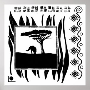 Schwarz Weiß Afrika Elefant Poster