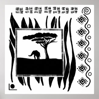 Schwarz Weiß Afrika Elefant Poster