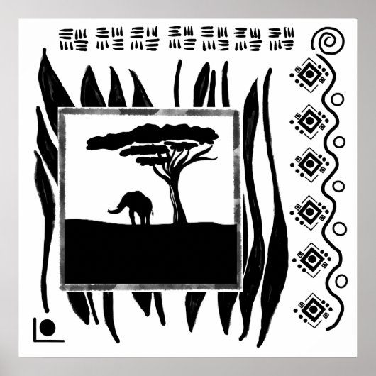 Schwarz Weiß Afrika Elefant Poster (Vorne)