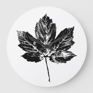Schwarz-Weiß-Ahornleaf-Druck Große Wanduhr
