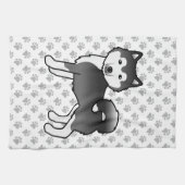 Schwarz-Weiß Alaskan Malamute Niedlicher Cartoon D Geschirrtuch (Horizontal)