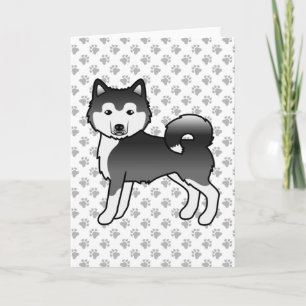 Schwarz-Weiß Alaskan Malamute Niedlicher Cartoon D Karte