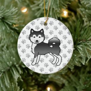 Schwarz-Weiß Alaskan Malamute Niedlicher Cartoon D Keramik Ornament
