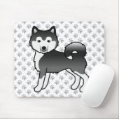 Schwarz-Weiß Alaskan Malamute Niedlicher Cartoon D Mousepad (Mit Mouse)