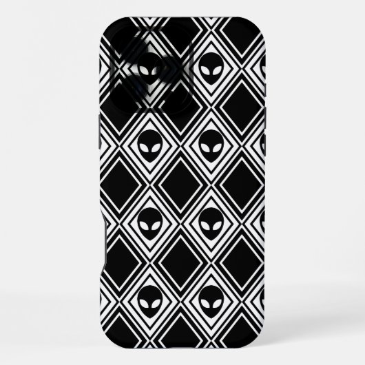 Schwarz-Weiß-Alien-Argyle-Muster iPhone Hülle (Rückseite)