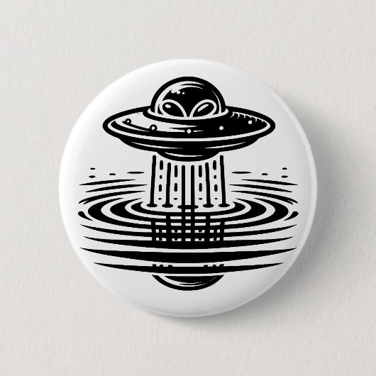 Schwarz-Weiß-Alien auf UFO Ai Art Button (Vorderseite)