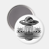 Schwarz-Weiß-Alien auf UFO Ai Art Magnet (Vorderseite/Rückseite)