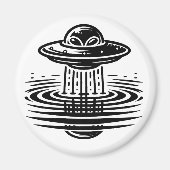 Schwarz-Weiß-Alien auf UFO Ai Art Magnet (Vorne)