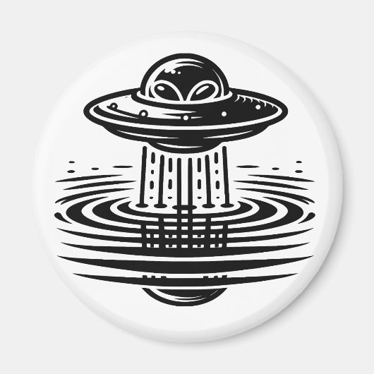 Schwarz-Weiß-Alien auf UFO Ai Art Magnet (Vorne)