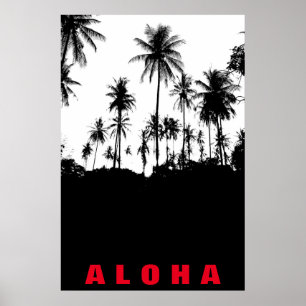 Schwarz Weiß Aloha Hawaii Palmen Tropen Reise Poster