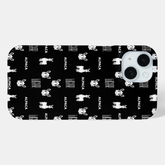 Schwarz-Weiß Alpaca iPhone 15 Hüllen von Wighar (Rückseite (Horizontal))