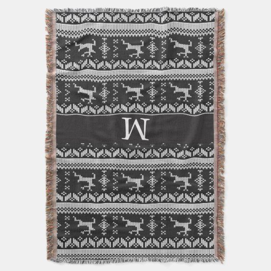 Schwarz-Weiß-Alpenmuster-Rentier - Monogramm Decke (Vorderseite Vertikal)