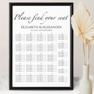 Schwarz-Weiß-Alphabetische Hochzeitstabelle Poster