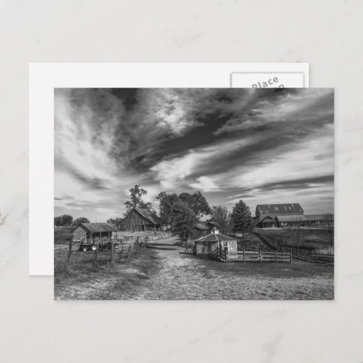 Schwarz-Weiß-Altbauernhof Postkarte (Vorne/Hinten)