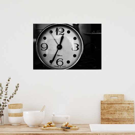 Schwarz-Weiß-Alte Uhr Poster (Küche)