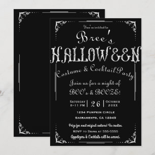 Schwarz & Weiß Alte Vintage Elegante Halloween-Par Einladung