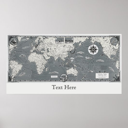 Schwarz-Weiß-Alte Weltkarte - Schlachtkarte Poster (Vorne)