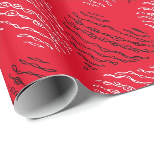 Schwarz-Weiß-Alternativherz-Linien auf Rot Geschenkpapier (Rolleneckpunkt)