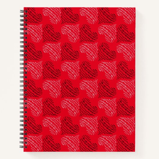 Schwarz-Weiß-Alternativherz-Linien auf Rot Notizblock (Vorderseite)