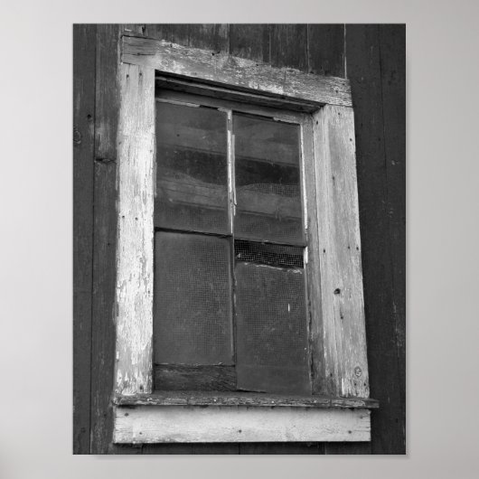 Schwarz-Weiß-Altstall-Fenster Poster (Vorne)