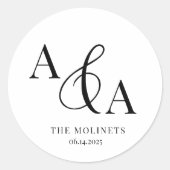 Schwarz-Weiß-Ampere und Moderne Hochzeitseinladung Runder Aufkleber (Vorderseite)