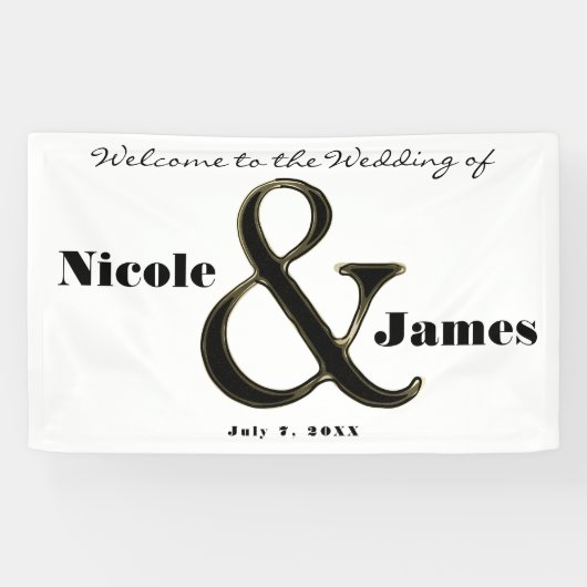 Schwarz-Weiß Ampersand Personalisierte Hochzeit Banner (Horizontal)