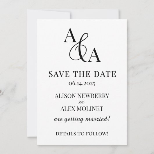 Schwarz-Weiß-Ampersand Save the Date Einladung (Vorderseite)