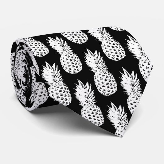Schwarz-Weiß-Ananas-Fruchtmuster-Nacken-Bindung Krawatte (Gerollt)