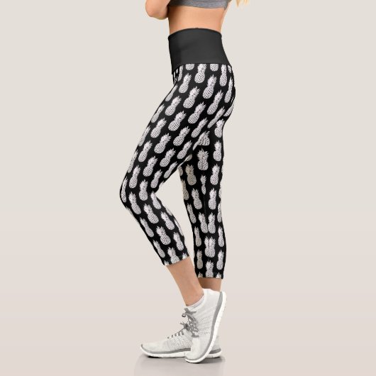 Schwarz-Weiß-Ananas-Fruchtprint mit hoher Taillenh Capri Leggings (Links)