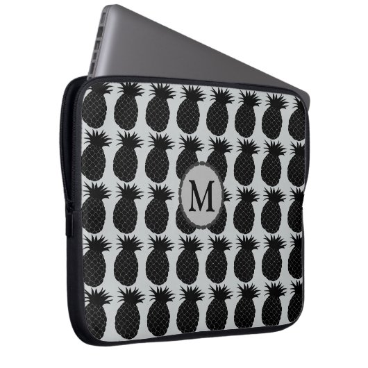 Schwarz-Weiß-Ananas-Muster Laptopschutzhülle (Vorne Rechts)