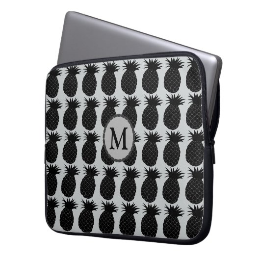 Schwarz-Weiß-Ananas-Muster Laptopschutzhülle (Vorderseite Links)