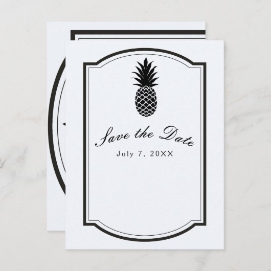 Schwarz-Weiß-Ananas Save the Date Ankündigungspostkarte (Vorne/Hinten)