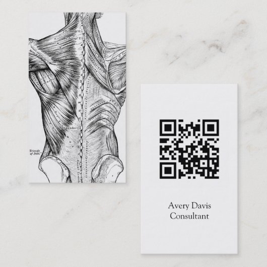 Schwarz-Weiß-Anatomie Art Back Muscles QR Code V2 Visitenkarte (Vorne/Hinten)