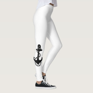 Schwarz-Weiß-ANCHOR mit Seil   Leggings