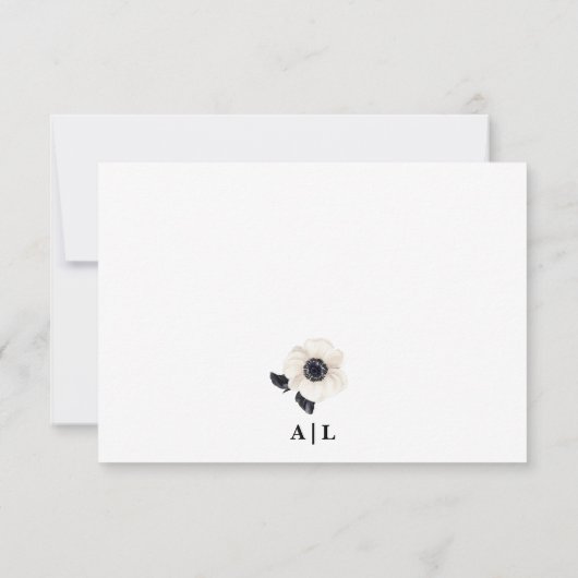 Schwarz-Weiß-Anemone-Blume Hochzeit von Elfenbein RSVP Karte (Rückseite)