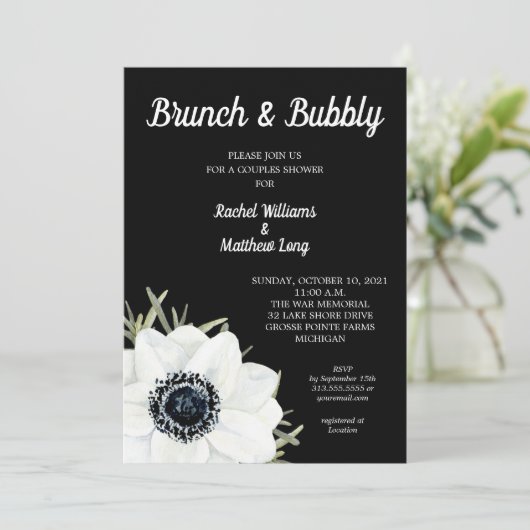 Schwarz-Weiß-Anemonen Paare Polterabend Einladung (Stehend Vorderseite)