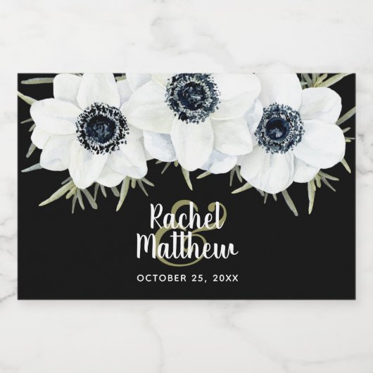 Schwarz-Weiß-Anemonen Wasserfarbe Mini Schaumweinetikett (Einzelnes Label)