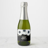 Schwarz-Weiß-Anemonen Wasserfarbe Mini Schaumweinetikett (Vorderseite)