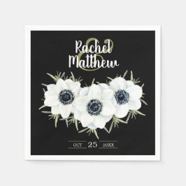 Schwarz-Weiß Anemones Wasserfarbe HochzeitsNapkins Serviette